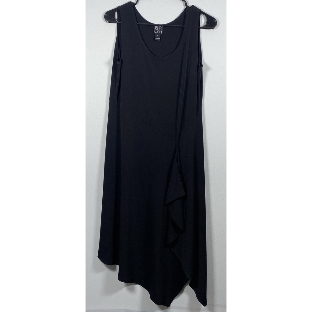 Clara SunWoo Shift Dress Midi Women's Size M‎ Black Sleeveless Asymmetrical Hem